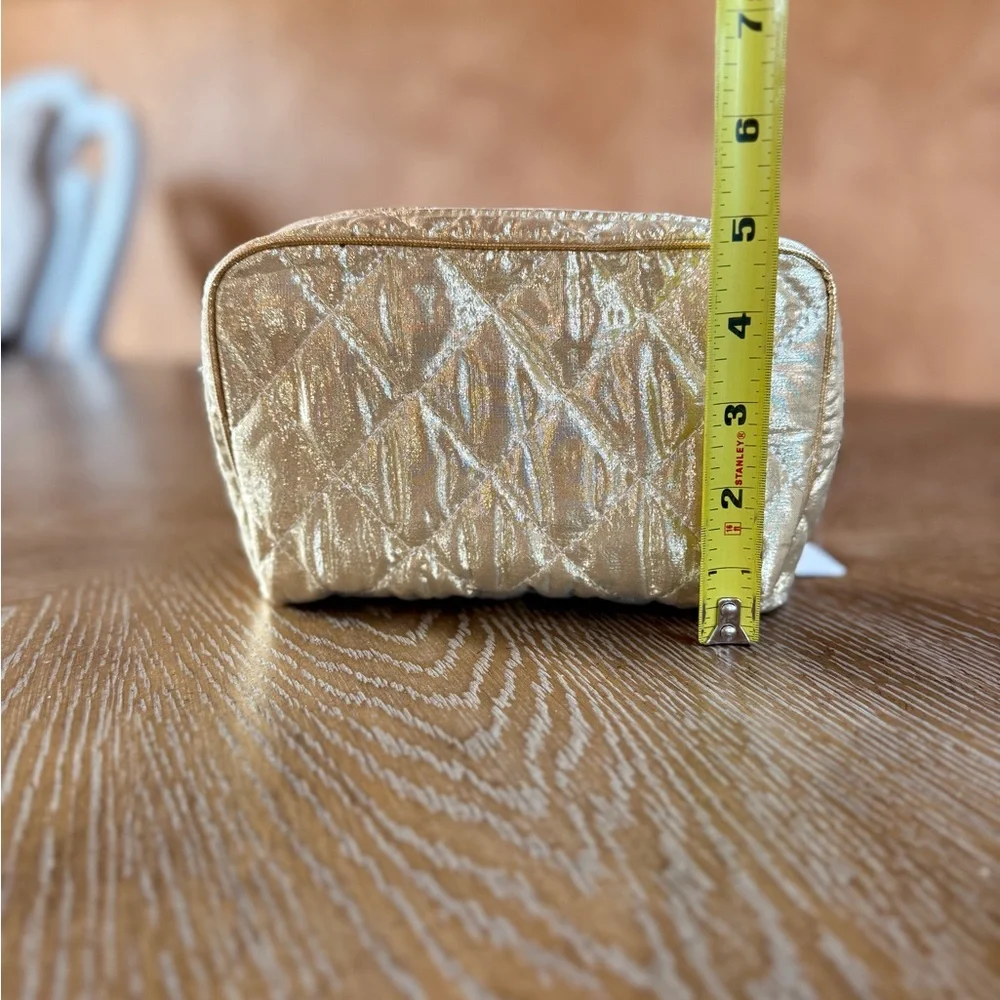 Boca Bags Inc Quilted gold cosmetic bag zip closure